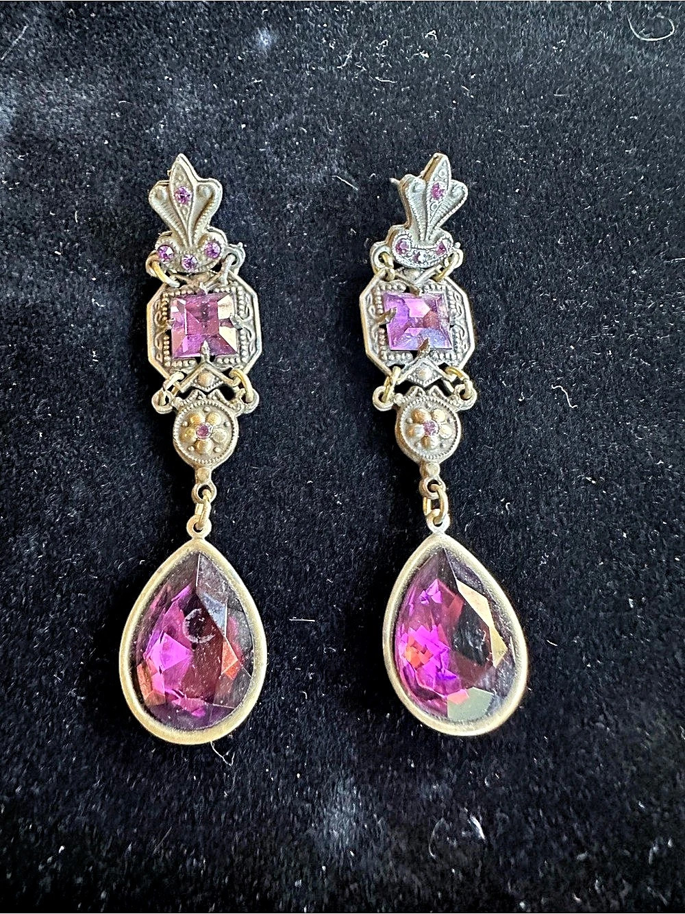 Vintage Purple & Gold Drop Earrings
